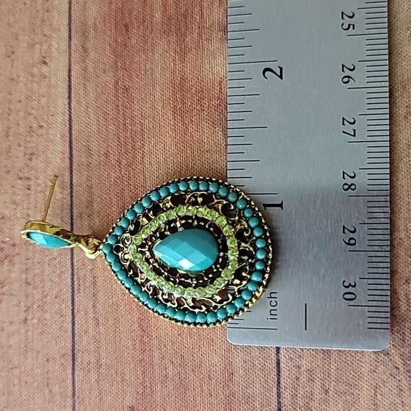 Bohemian Style Handmade Dangle Bead and Rhinestone Green Earrings - Picture 4 of 7